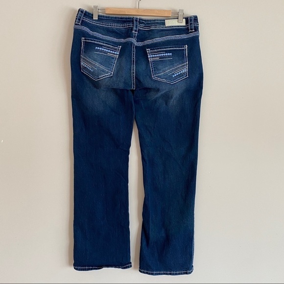 𝅺rock & Roll Cowgirl Riding Jeans Bootcut Women's Sz 33x32 Dark wash - Picture 3 of 10